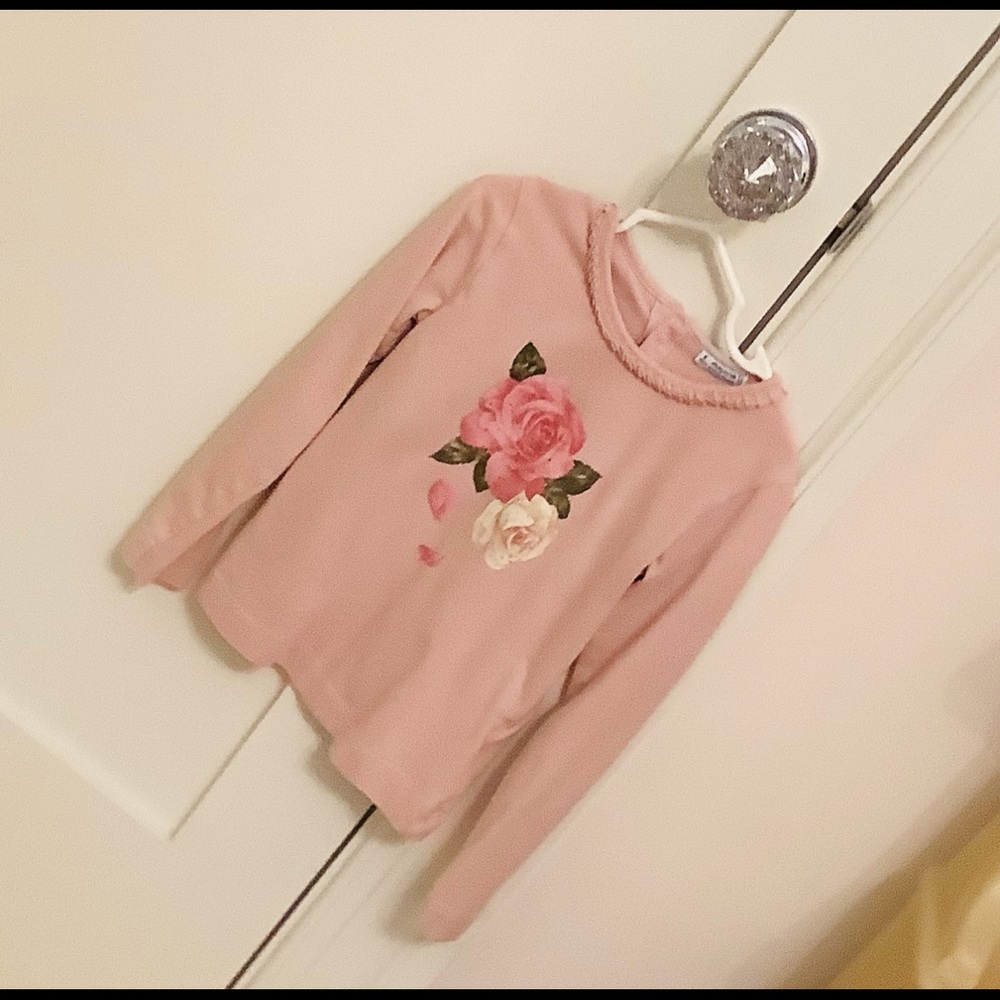 Pink long sleeve shirt with pink and white roses